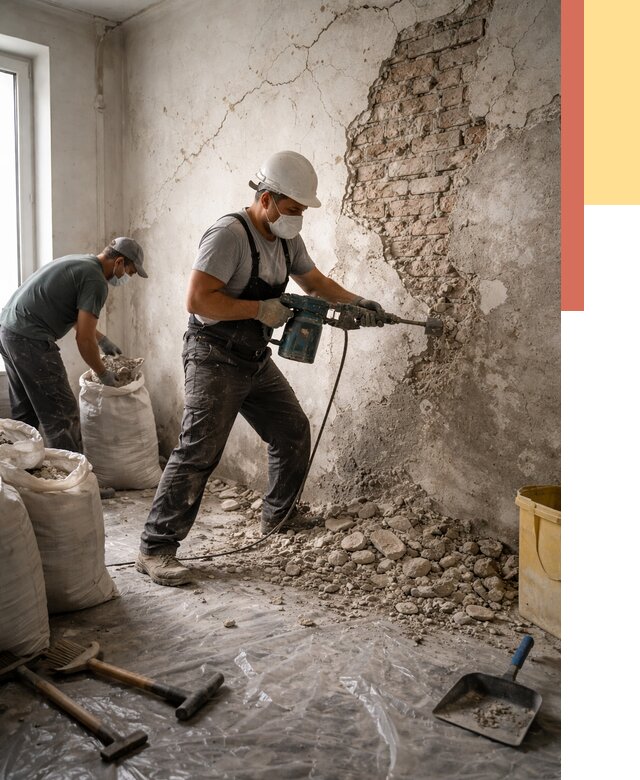 Демонтаж штукатурки со стен в Гудермесе от 7378 руб/м² — быстро и недорого | ОТДЕЛОЧНИК-Гдр