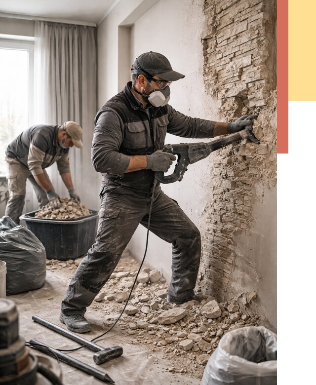 Демонтаж декоративного камня в Гудермесе от 1486 руб/м² — быстро и недорого | ОТДЕЛОЧНИК-Гдр