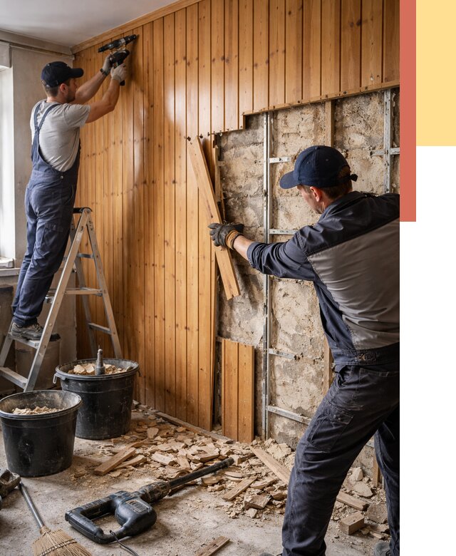 Демонтаж вагонки со стен в Гудермесе от 1486 руб. — снятие, удаление, срочно | ОТДЕЛОЧНИК-Гдр