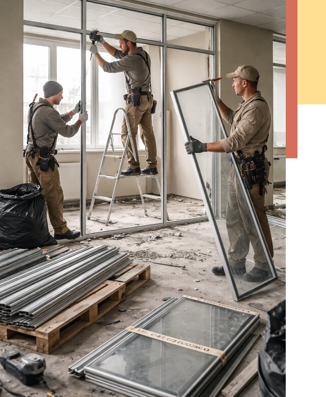 Демонтаж алюминиевых перегородок в Гудермесе от 4304 руб. — быстро и недорого | ОТДЕЛОЧНИК-Гдр