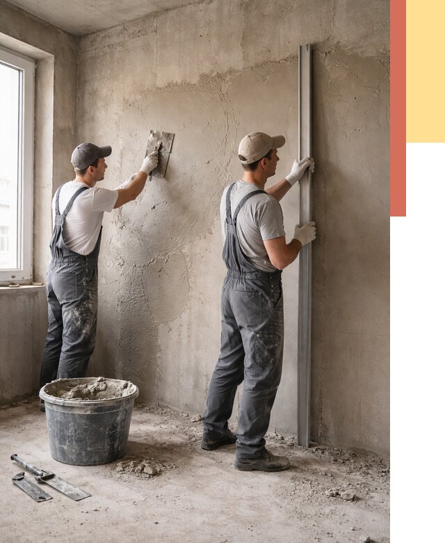 Штукатурка бетонных стен в Гудермесе от 4611 руб/м² — качественно и быстро | ОТДЕЛОЧНИК-Гдр