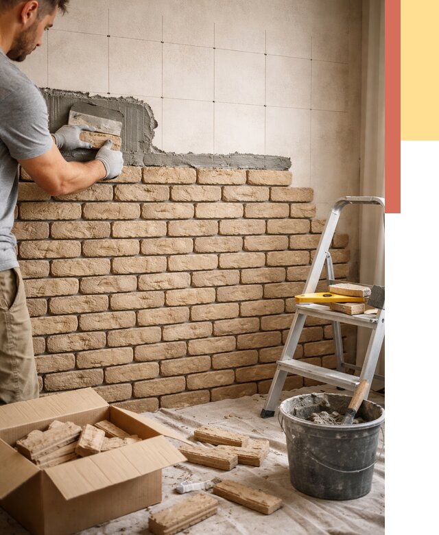 Монтаж декоративного кирпича в Гудермесе от 3279 руб./м² — быстро и недорого | ОТДЕЛОЧНИК-Гдр