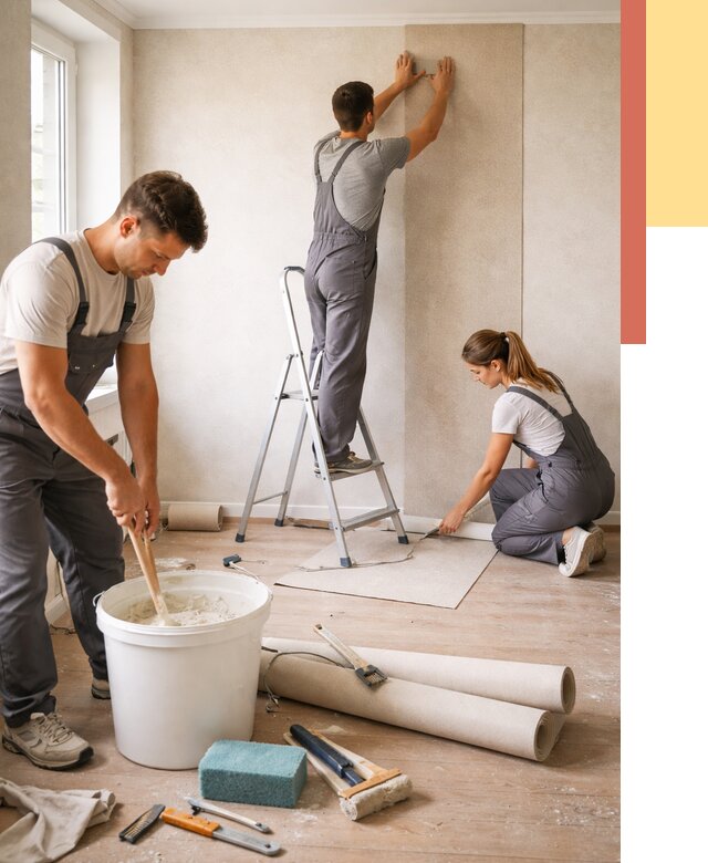 Оклейка стен обоями в Гудермесе от 3586 руб/м2 — быстро и недорого | ОТДЕЛОЧНИК-Гдр