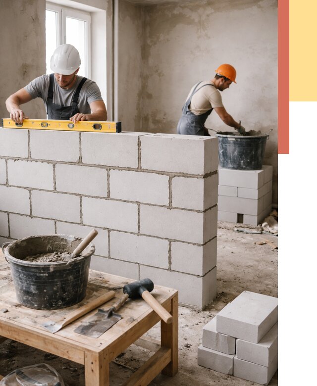 Кладка перегородок из газобетона в Гудермесе от 3279 руб. под ключ | ОТДЕЛОЧНИК-Гдр