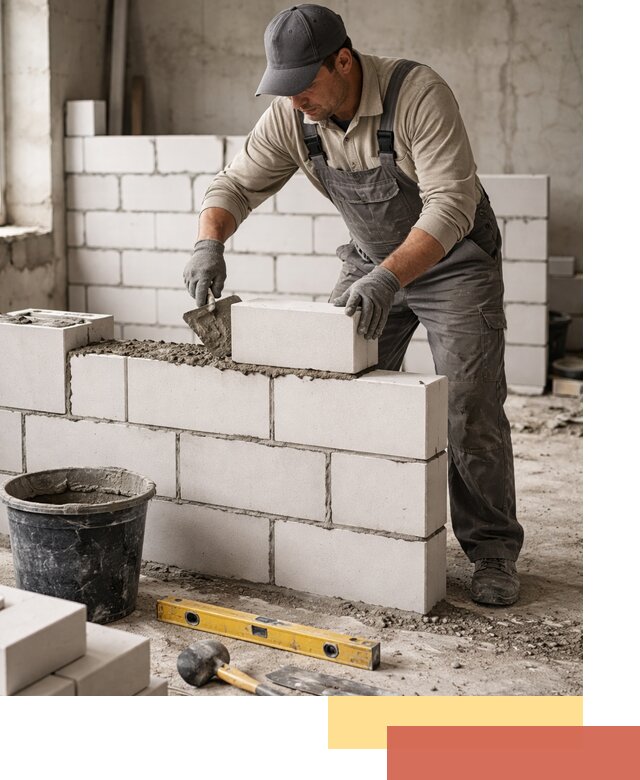 Кладка перегородок из силикатного блока в Гудермесе