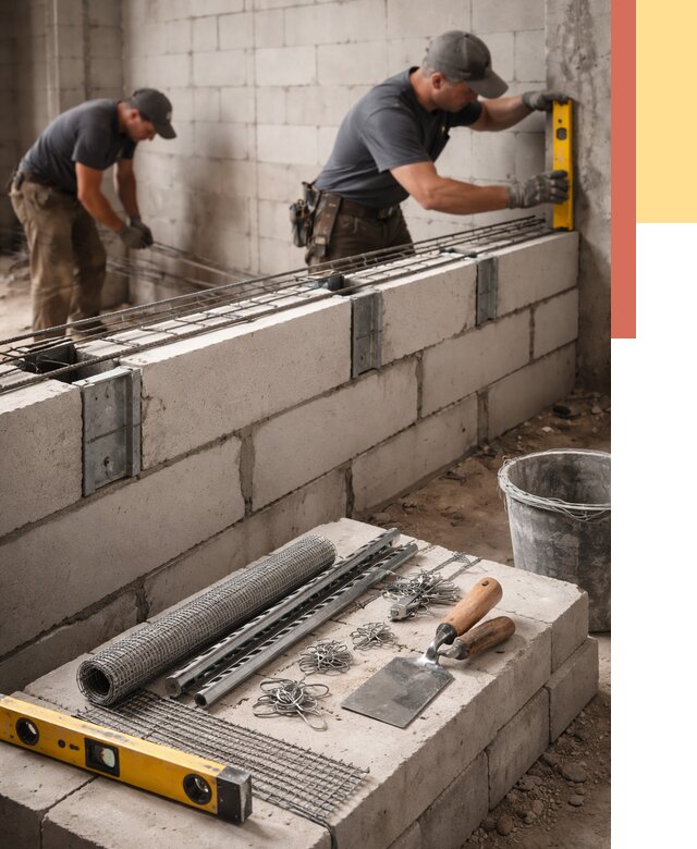Армирование кладки перегородок в Гудермесе от 769 руб. под ключ | ОТДЕЛОЧНИК-Гдр