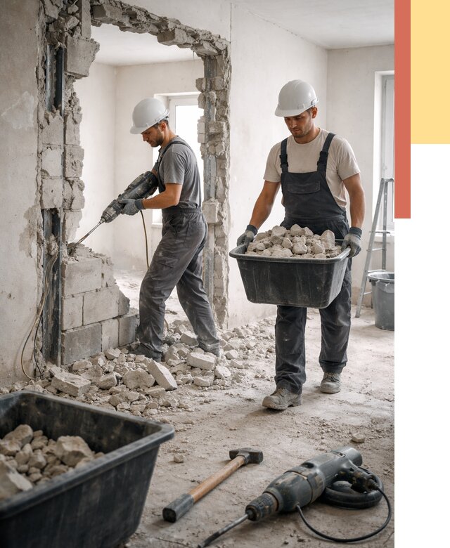 Демонтаж блоковых перегородок в Гудермесе от 3843 руб. — быстро и недорого | ОТДЕЛОЧНИК-Гдр