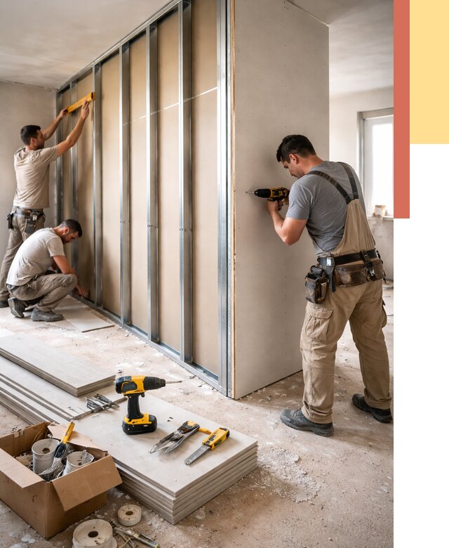 Монтаж однослойной перегородки из гипсокартона в Гудермесе от 666 руб. | ОТДЕЛОЧНИК-Гдр