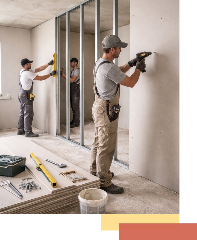 Однослойная перегородка из гипсокартона в Гудермесе под ключ, монтаж и отделка