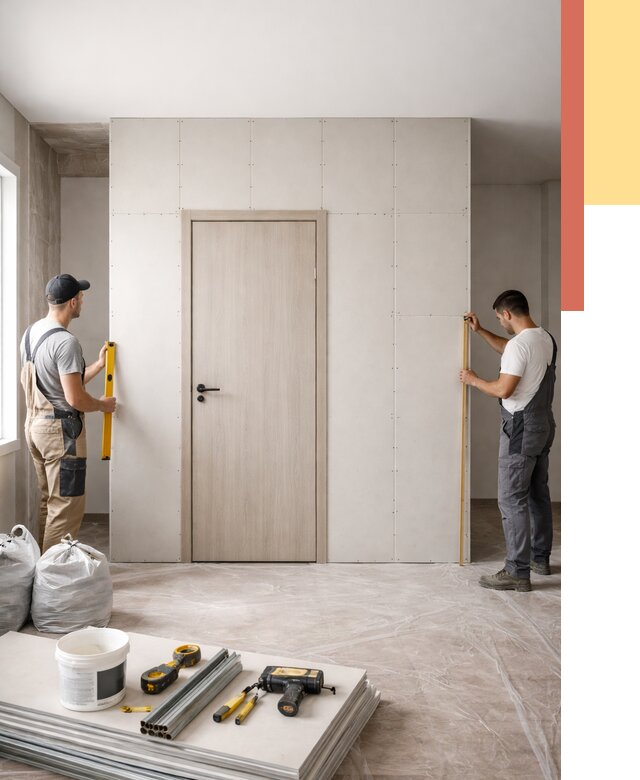 Перегородка из гипсокартона с дверью в Гудермесе от 4611 руб. под ключ | ОТДЕЛОЧНИК-Гдр