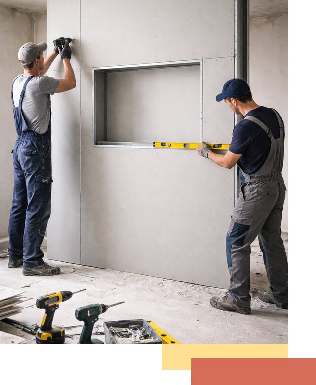 Перегородка из гипсокартона с нишей под декор в Гудермесе