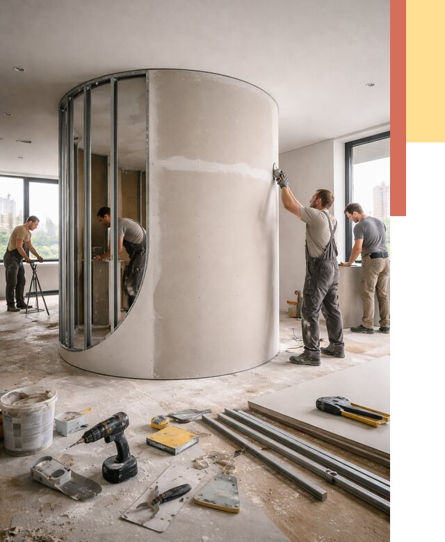 Радиусная перегородка из гипсокартона в Гудермесе от 2972 руб. под ключ | ОТДЕЛОЧНИК-Гдр