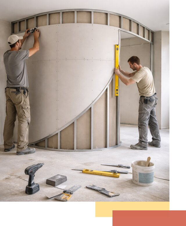 Радиусная перегородка из гипсокартона в Гудермесе под ключ