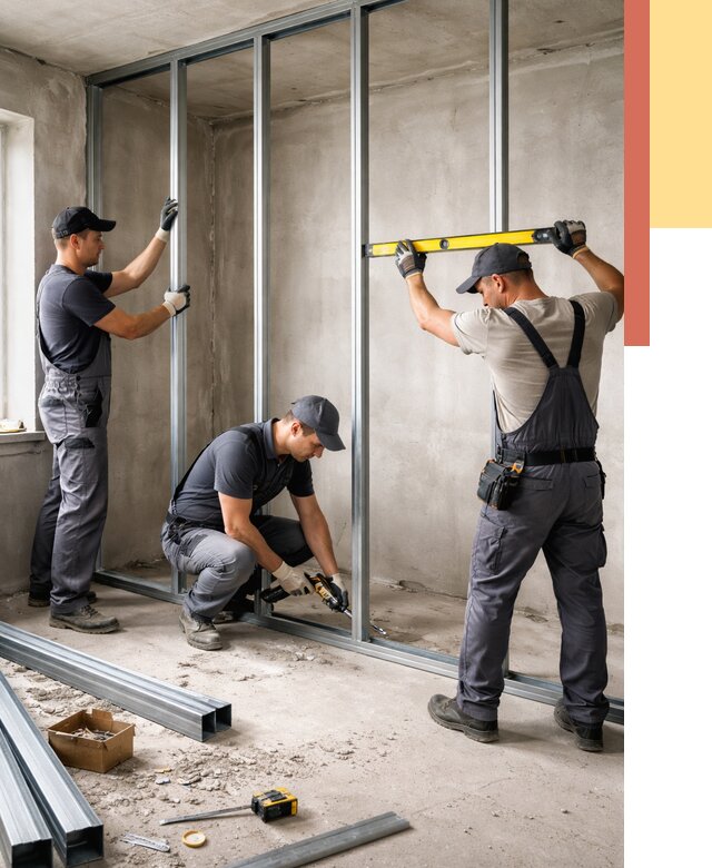 Монтаж каркаса перегородки из профиля в Гудермесе от 769 руб. | ОТДЕЛОЧНИК-Гдр