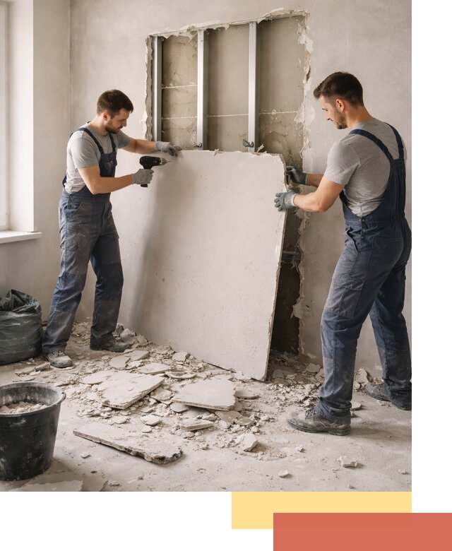 Демонтаж перегородки из гипсокартона в Гудермесе быстрый и аккуратный