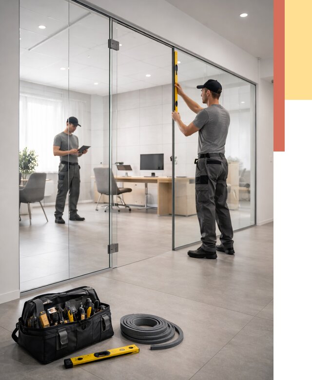 Цельностеклянные перегородки под ключ в Гудермесе от 9735 руб. — монтаж и цены | ОТДЕЛОЧНИК-Гдр