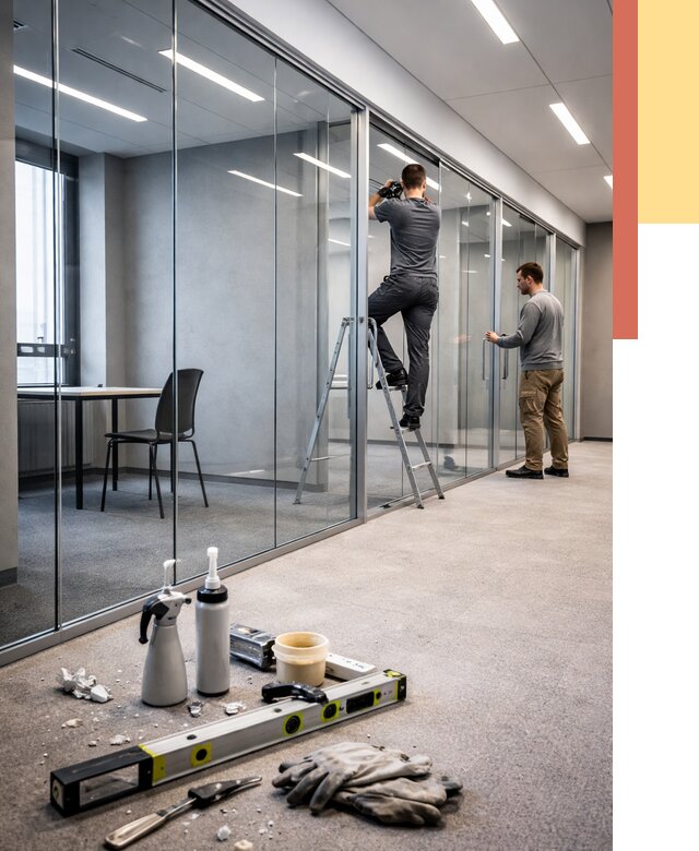 Стеклянные офисные перегородки в Гудермесе от 8710 руб. — монтаж и установка | ОТДЕЛОЧНИК-Гдр