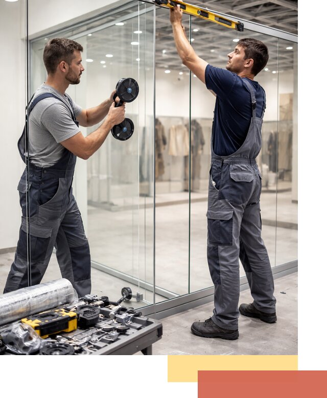 Стеклянные перегородки для магазинов в Гудермесе — монтаж и установка