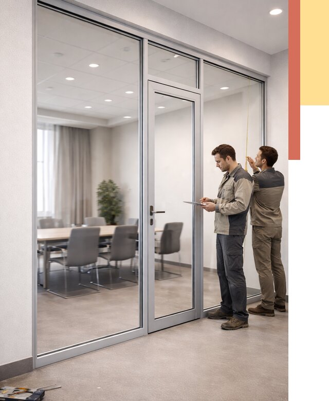 Установка и монтаж алюминиевых перегородок со стеклом в Гудермесе от 8403 руб. | ОТДЕЛОЧНИК-Гдр