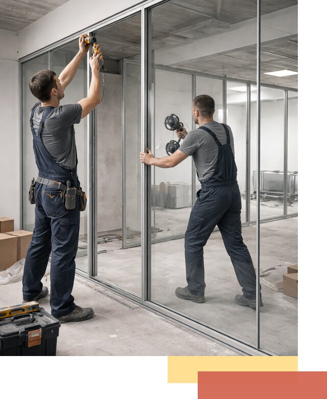 Алюминиевые перегородки со стеклом в Гудермесе — изготовление и монтаж