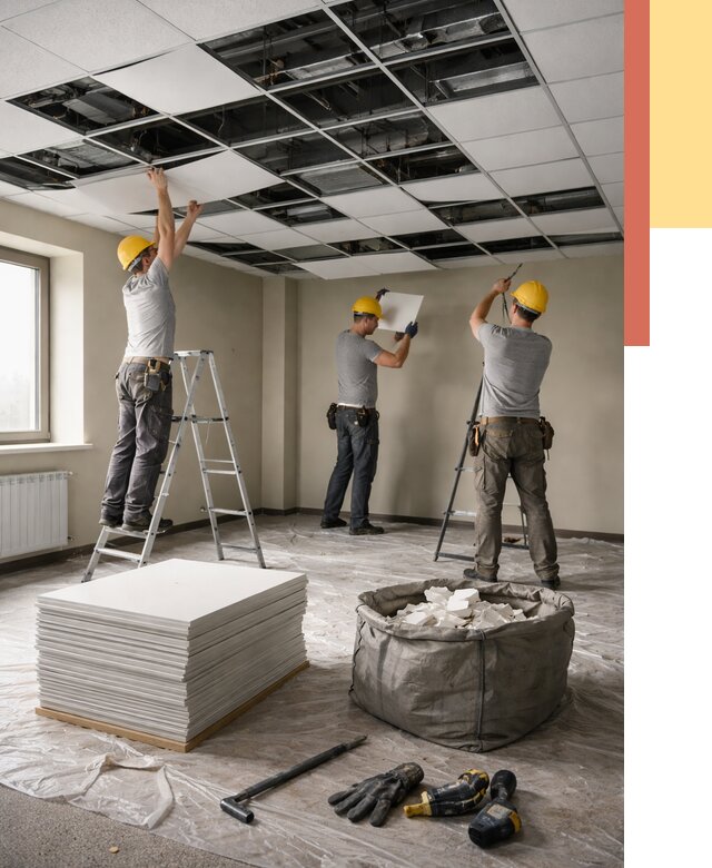 Демонтаж потолка Армстронг в Гудермесе от 4611 руб. быстро и недорого | ОТДЕЛОЧНИК-Гдр