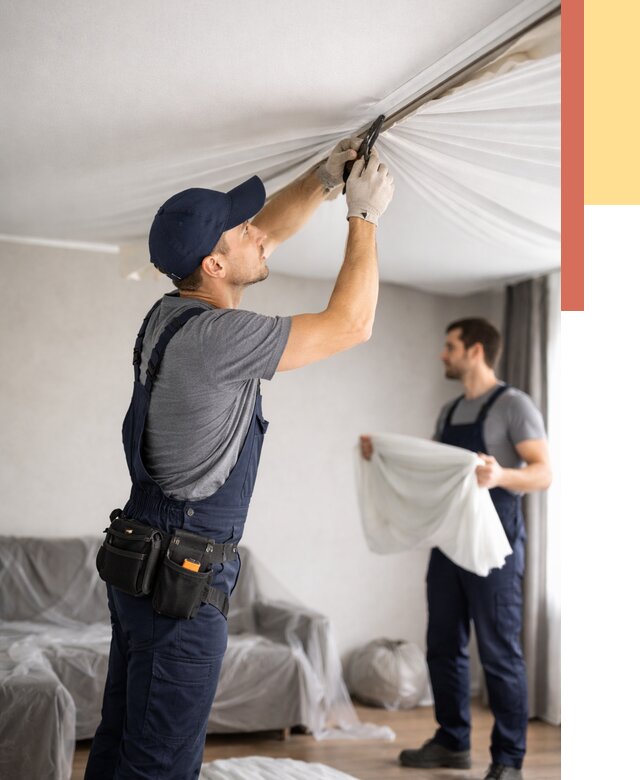 Демонтаж натяжного потолка в Гудермесе от 4611 руб. — снятие и разбор под ключ | ОТДЕЛОЧНИК-Гдр