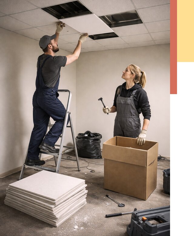 Демонтаж потолочной плитки в Гудермесе от 4611 руб. быстро и недорого | ОТДЕЛОЧНИК-Гдр