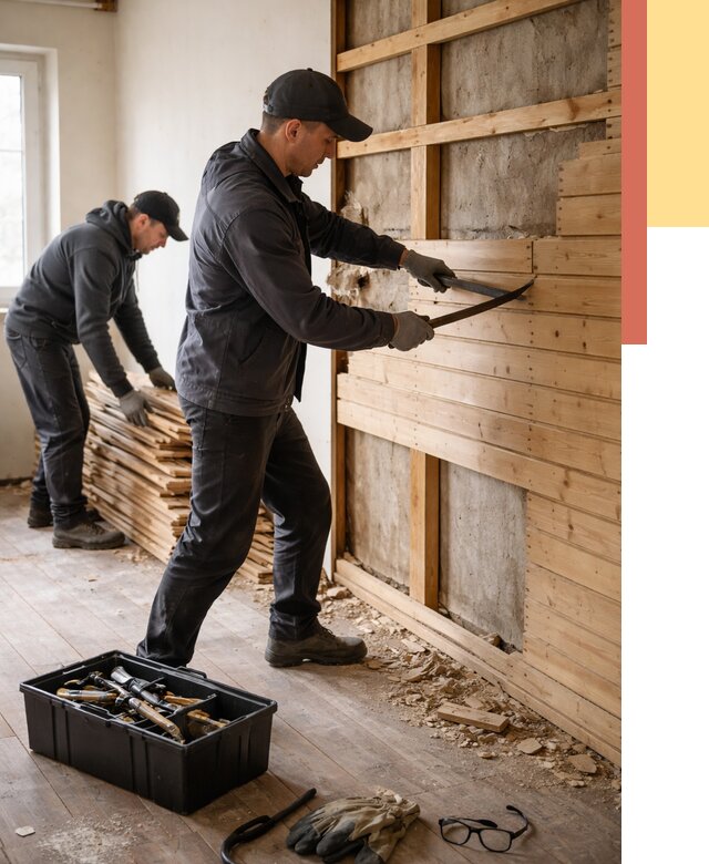 Демонтаж вагонки в Гудермесе от 3894 руб/м2 — быстро и недорого | ОТДЕЛОЧНИК-Гдр