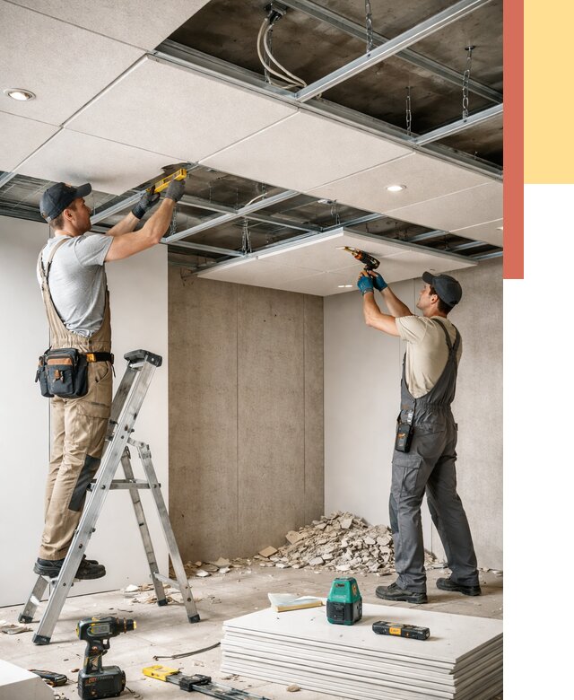 Монтаж акустического потолка в Гудермесе от 6661 руб/м2 — быстро и недорого | ОТДЕЛОЧНИК-Гдр