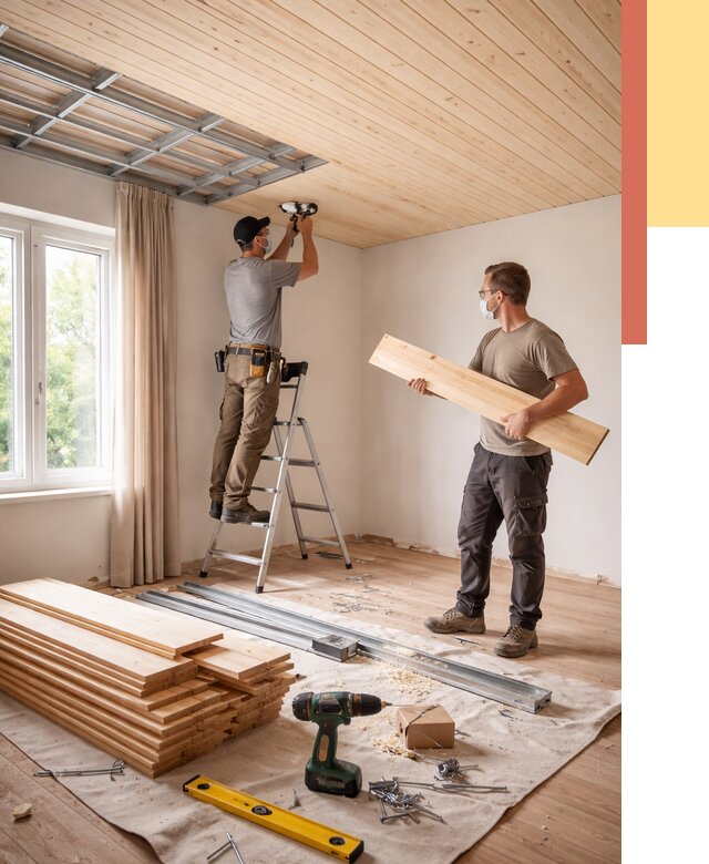 Монтаж потолка из вагонки в Гудермесе от 6661 руб. | Быстро и недорого — ОТДЕЛОЧНИК-Гдр