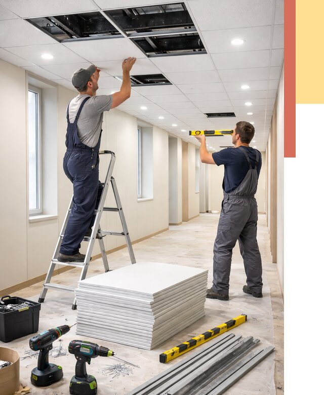 Ремонт потолка Армстронг в Гудермесе от 4611 руб. — быстро и недорого | ОТДЕЛОЧНИК-Гдр