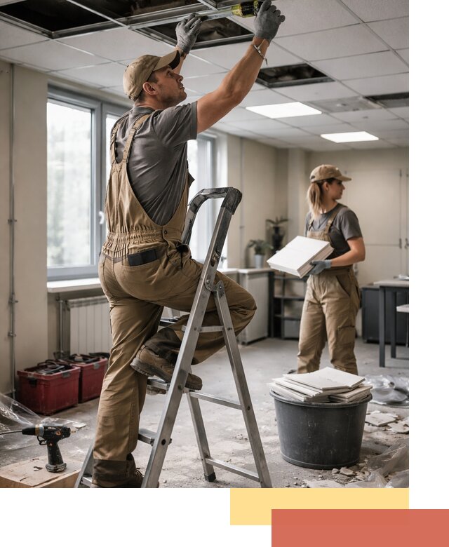 Ремонт потолка Армстронг и замена плит в Гудермесе