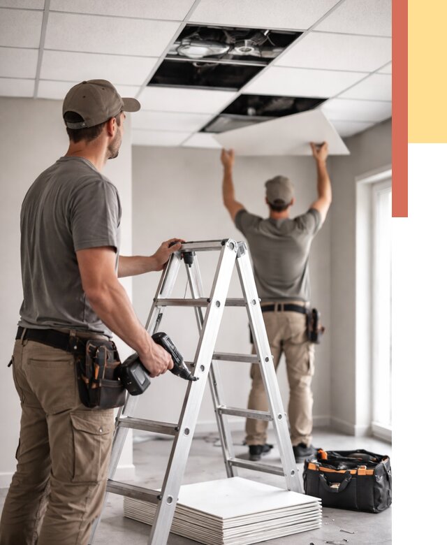 Обслуживание подвесного потолка в Гудермесе от 3586 руб. — быстро и недорого | ОТДЕЛОЧНИК-Гдр