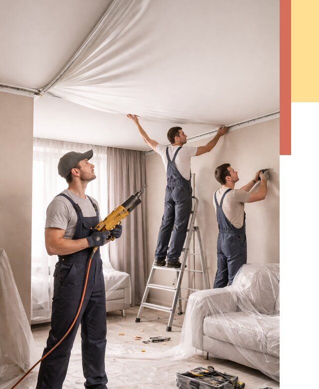 Установка натяжного потолка в Гудермесе от 4611 руб. | Быстро и недорого — ОТДЕЛОЧНИК-Гдр