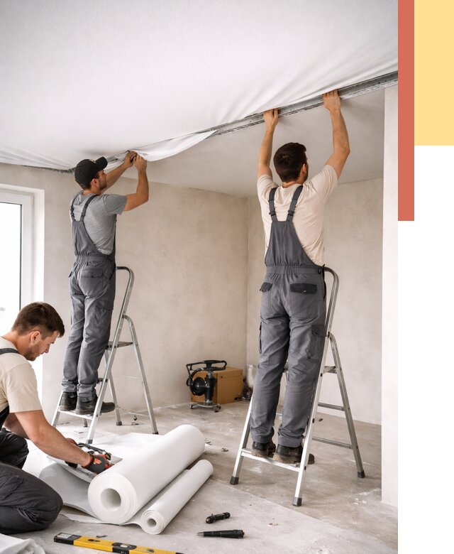 Монтаж тканевого натяжного потолка в Гудермесе от 3586 руб. под ключ | ОТДЕЛОЧНИК-Гдр