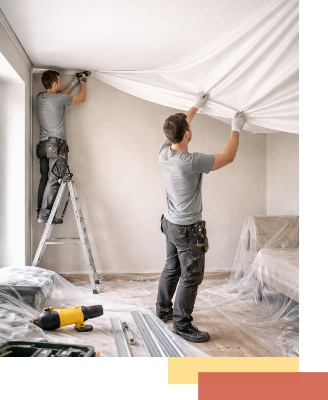 Монтаж тканевого натяжного потолка в Гудермесе недорого и быстро