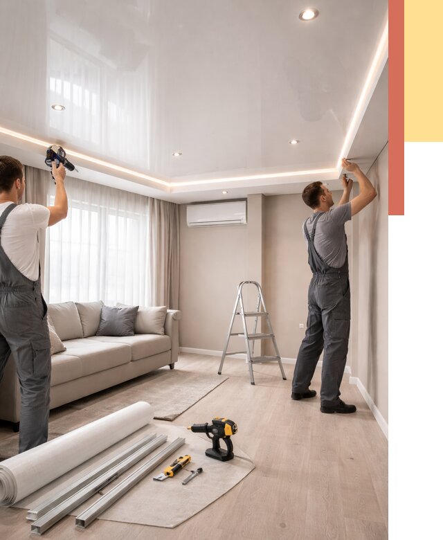 Монтаж глянцевого натяжного потолка в Гудермесе от 769 руб. под ключ | ОТДЕЛОЧНИК-Гдр