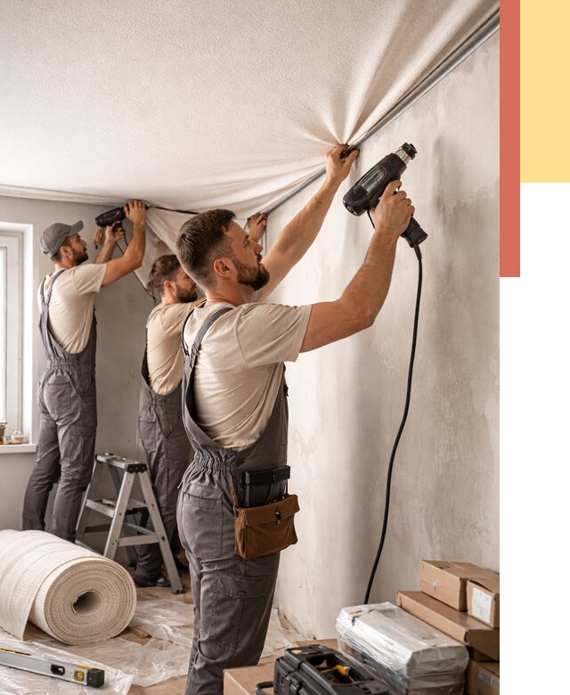 Монтаж фактурного натяжного потолка в Гудермесе от 769 руб. — ОТДЕЛОЧНИК-Гдр