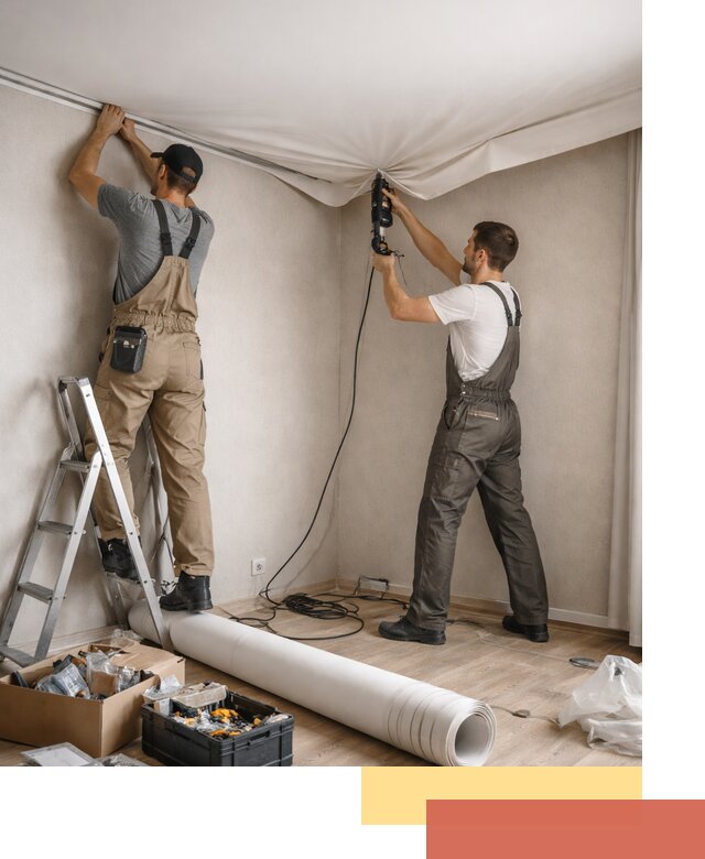 Монтаж цветного натяжного потолка в Гудермесе за один день