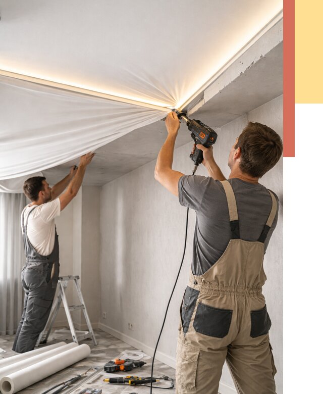 Монтаж натяжного потолка с подсветкой в Гудермесе от 973 руб. | ОТДЕЛОЧНИК-Гдр