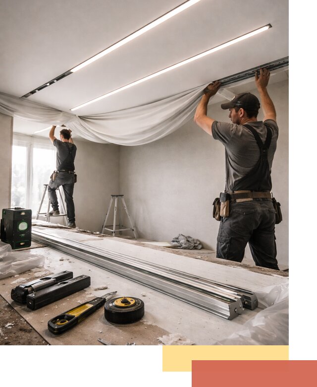 Монтаж натяжных потолков со световыми линиями в Гудермесе