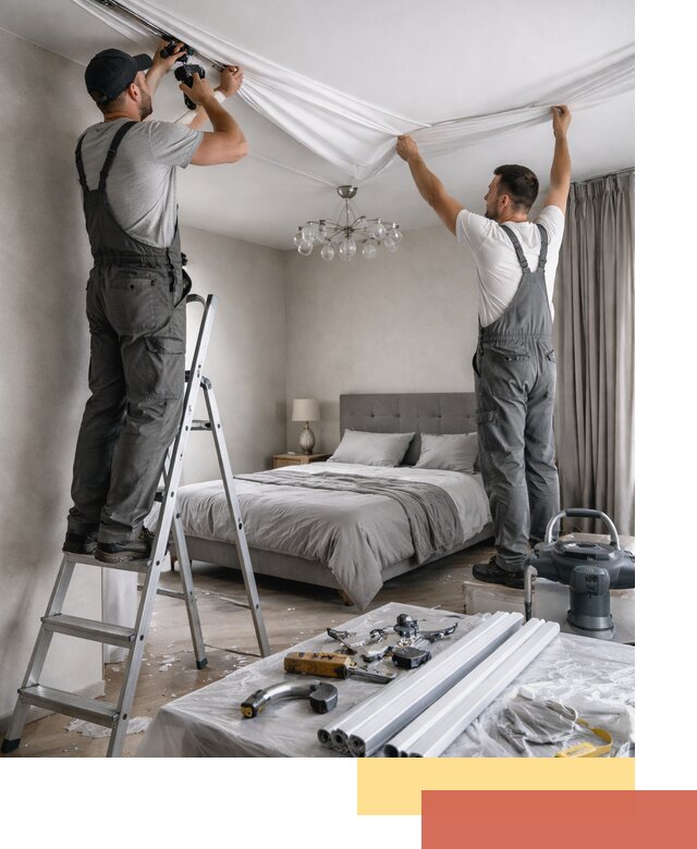 Монтаж натяжного потолка в спальне в Гудермесе