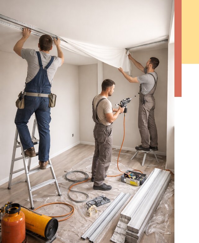 Монтаж натяжного потолка в студии в Гудермесе от 5636 руб. — быстро и недорого | ОТДЕЛОЧНИК-Гдр