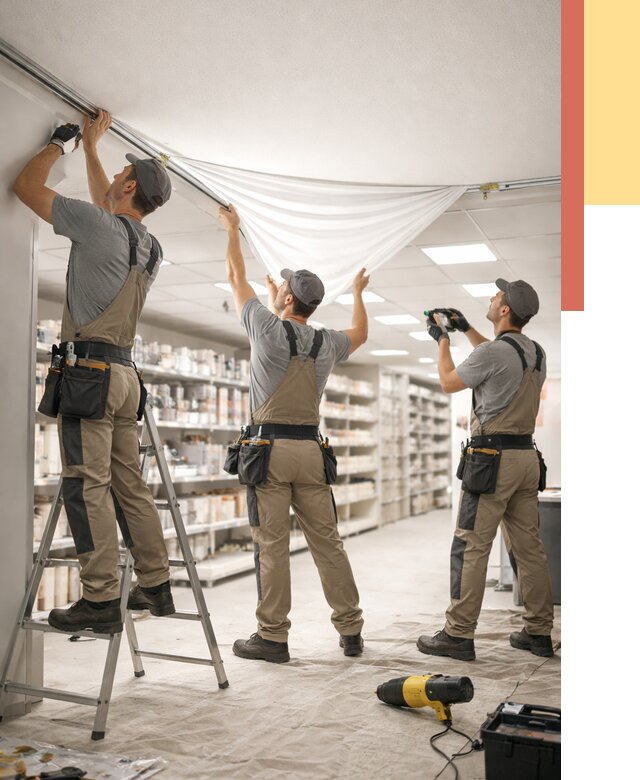 Монтаж натяжного потолка в магазине в Гудермесе от 4611 руб. быстро и недорого | ОТДЕЛОЧНИК-Гдр