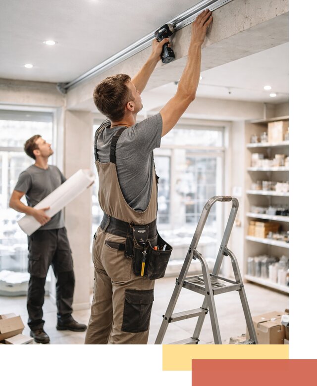 Монтаж натяжных потолков в магазине в Гудермесе