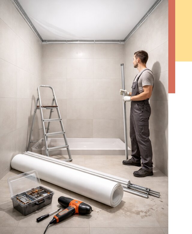 Монтаж натяжного потолка в санузле в Гудермесе от 1896 руб. — ОТДЕЛОЧНИК-Гдр