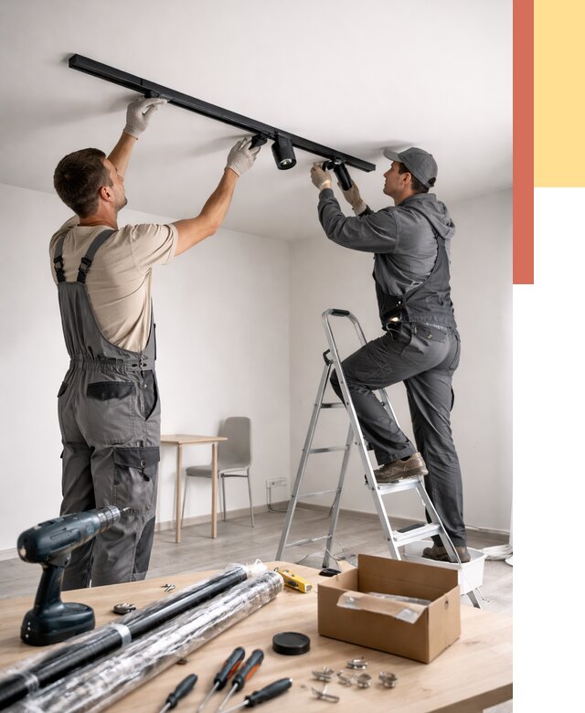 Установка трековых светильников в натяжной потолок в Гудермесе от 4304 руб. | ОТДЕЛОЧНИК-Гдр