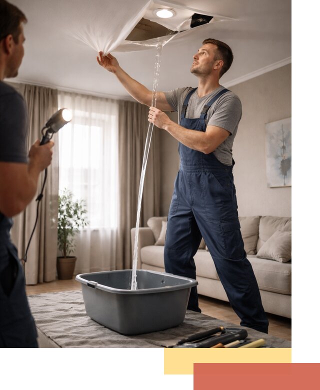 Слив воды с натяжного потолка в Гудермесе быстро и аккуратно