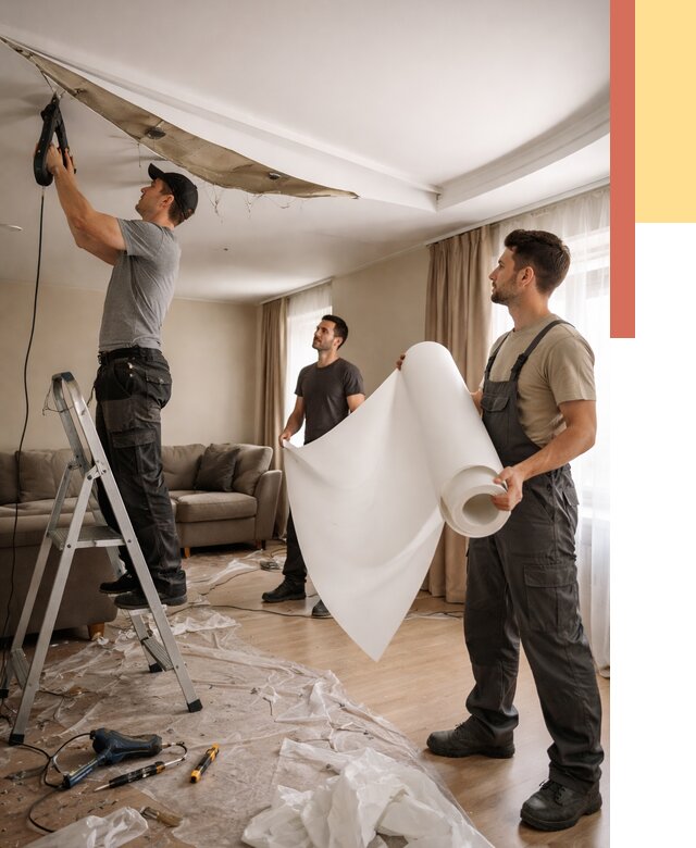 Замена полотна натяжного потолка в Гудермесе от 9735 руб. быстро и недорого | ОТДЕЛОЧНИК-Гдр