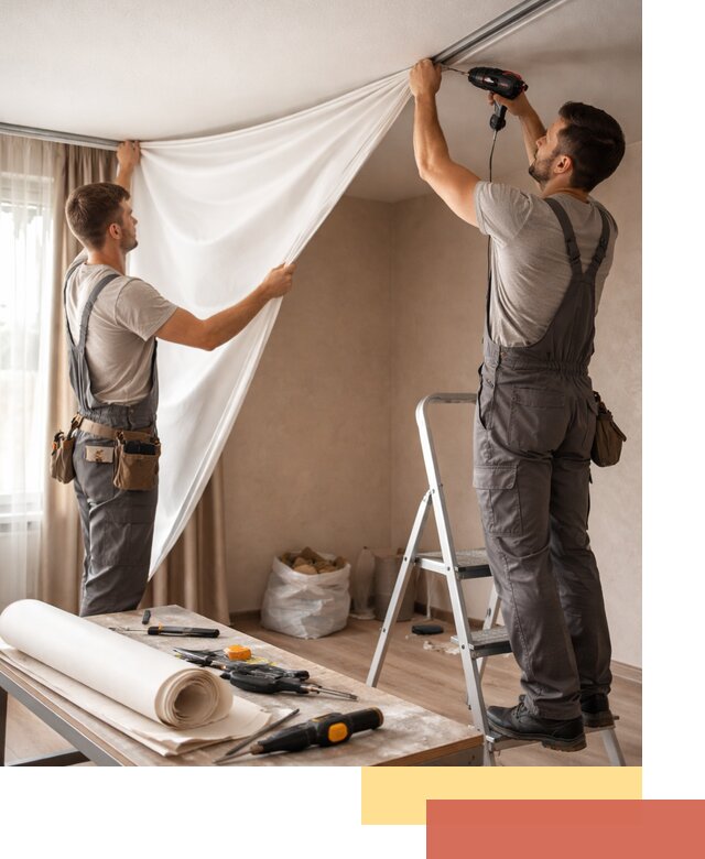 Замена полотна натяжного потолка в Гудермесе быстро и качественно